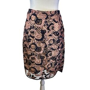 Ann Taylor Straight Pencil Skirt Womens Petite 10 Pink & Navy Crocheted Lace Zip